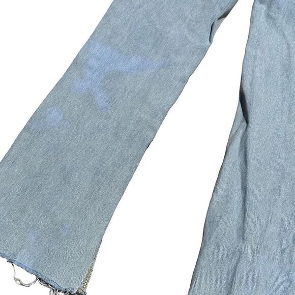 Avec Les Filles Split Hem Jeans High Rise Straight Leg Light Wash Distressed Siz - Picture 7 of 9